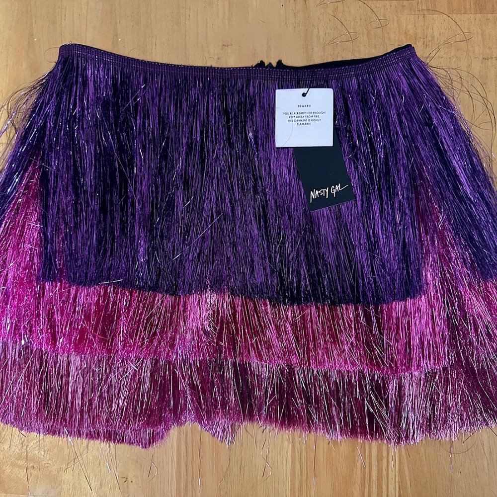 Nasty Gal Metallic Tiered Fringe Shorts size 4